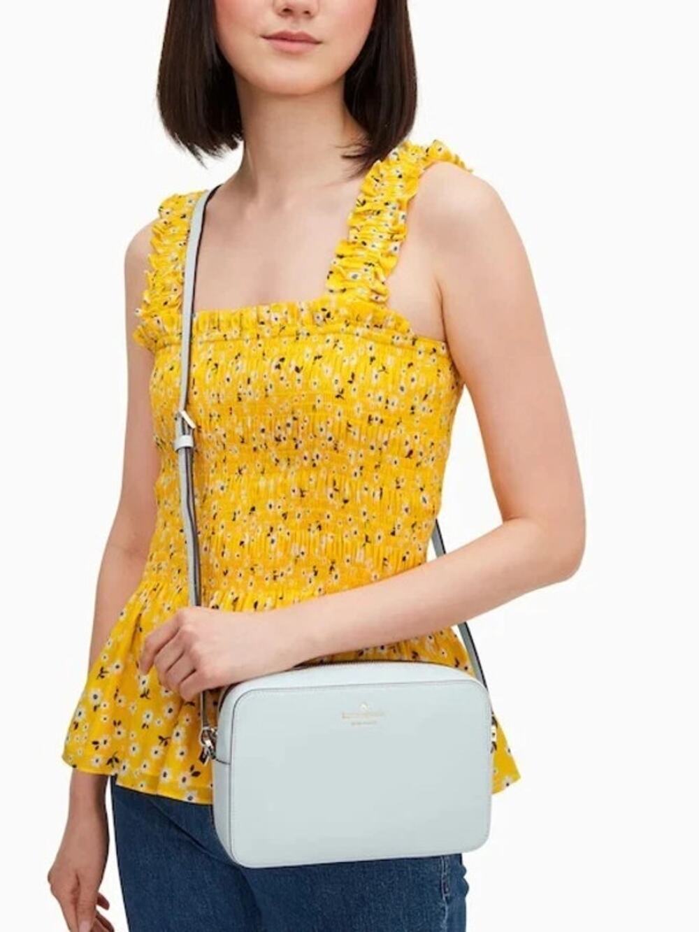 Kate Spade New York Fleurette Toss Smocked Floral Peplum Tank Top Yellow Small